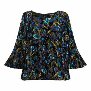 The Limited Womens Black Floral Velvet Burnout Bell Sleeve Tie Neck Top Size 2X